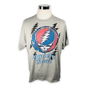 Grateful Dead Distressed Mens Graphic T-Shirt Band Gray Lightning Bolt Skull XL